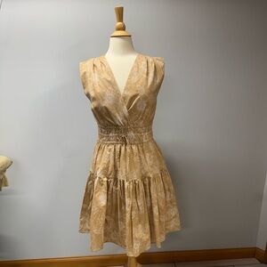 Tommy Hilfiger 100% cotton lined floral sun dress tan and white